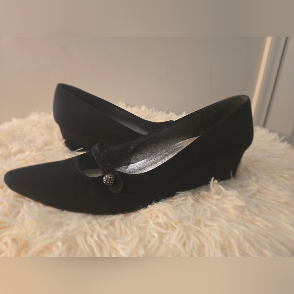 Stuart Weitzman Womens 9 Black Suede Leather Squa - Picture 3 of 11